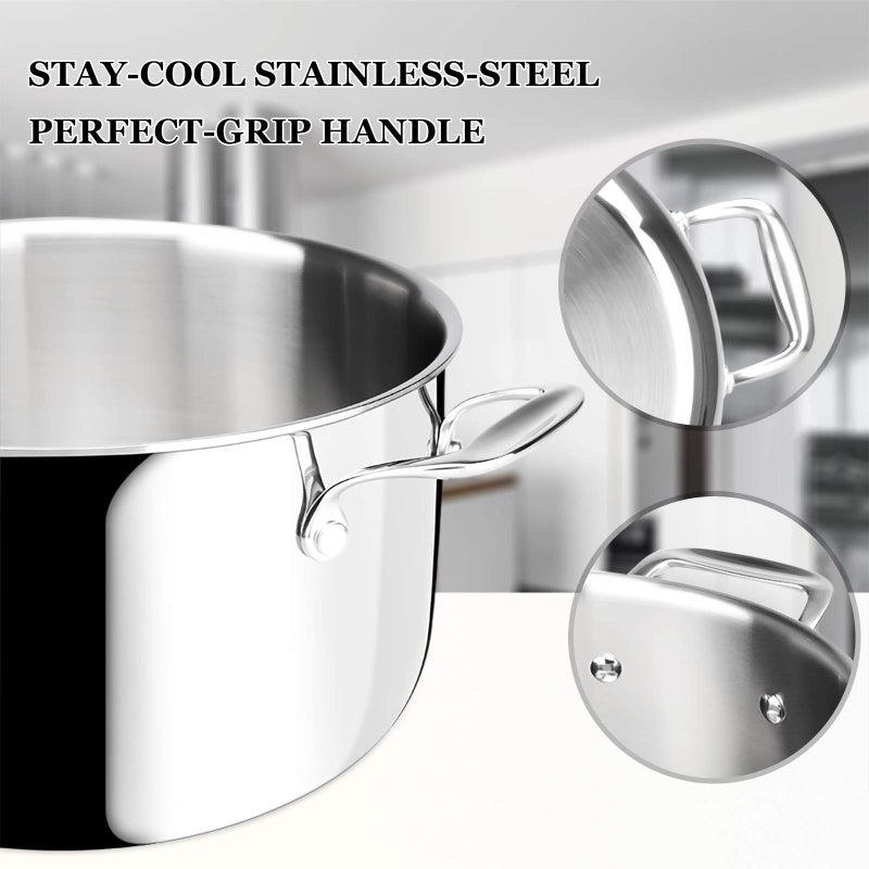 Duxtop 6.5 Quart Stainless Steel Stock Pot with Lid, 3-Ply Cooking Pot for Soup, Rice, Stew, Oven and Dishwasher Safe, Compatible with Induction, Ceramic, Halogen, Gas Stove - Image 3